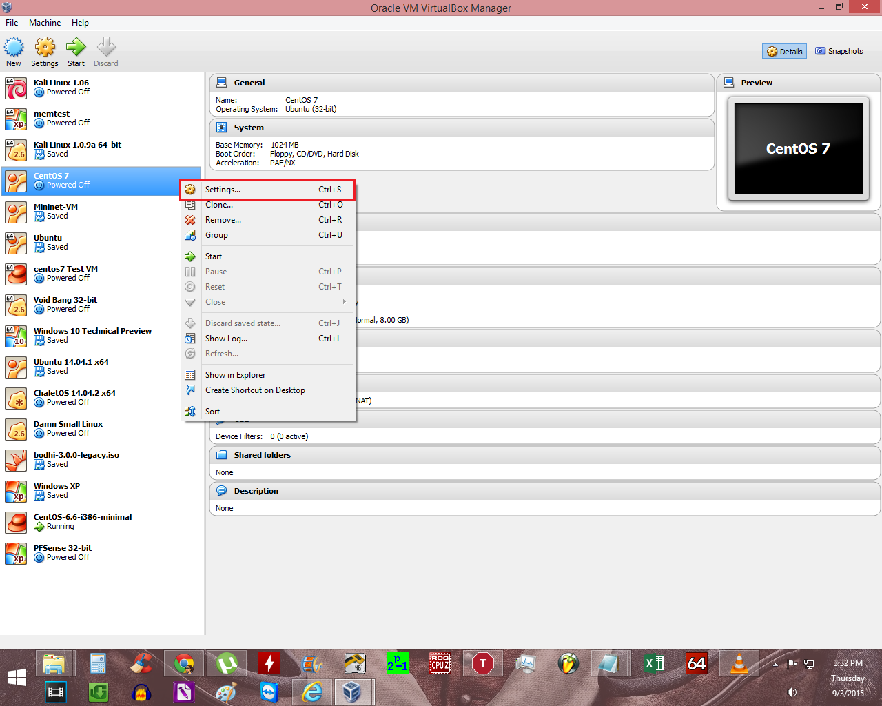 virtualbox settings