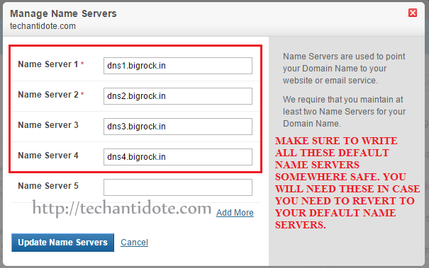 default bigrock name servers