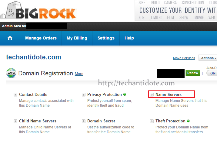 bigrock manage name servers