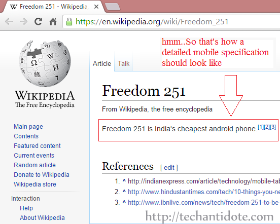 Freedom 251 - Wikipedia page as on 18th feb 2016