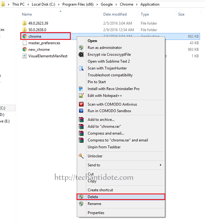 delete chrome.exe 
