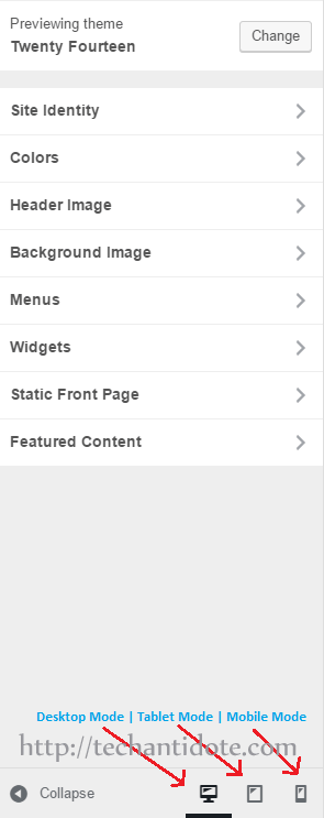 wordpress 4.5 desktop, tablet and mobile mode selection