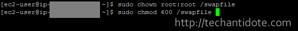 chmod command to set swap file permission ec2