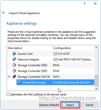 click import to load kali linux appliance