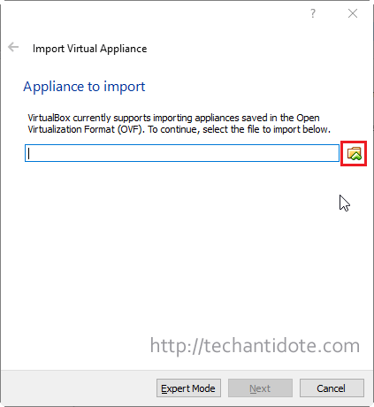 import ova file window