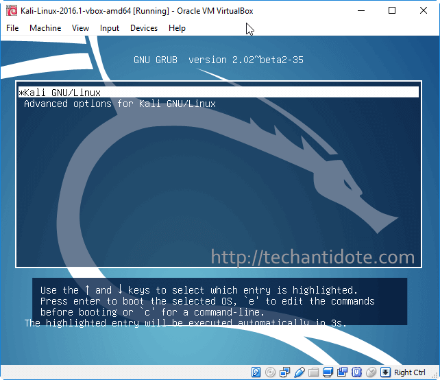 kali linux grub menu