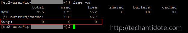 check if swap is present in ec2 using 'free -m' command