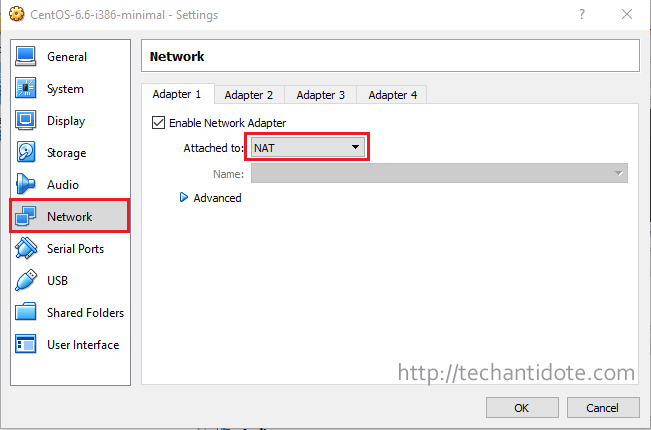 change virtualbox network settings to NAT (Screenshot)