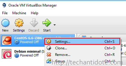 right click your centos virtual machine and click settings (Screenshot)
