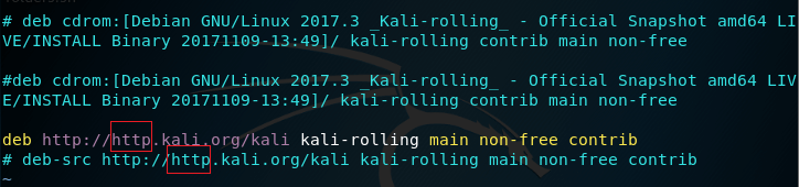 kali linux default apt-get sources file screenshot