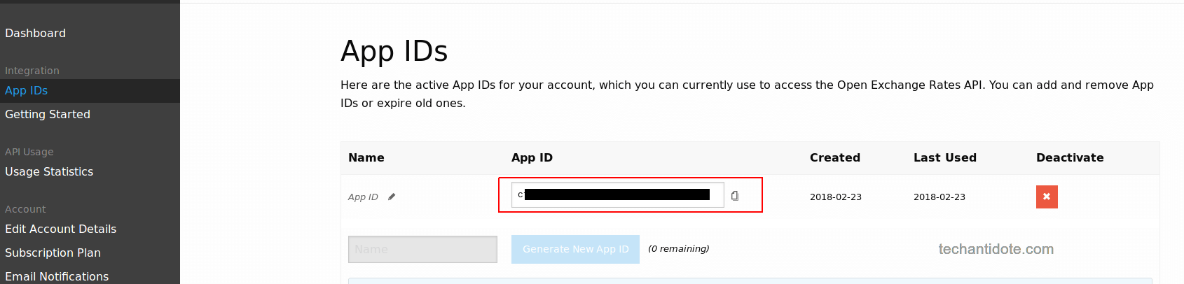 API ID / API key from account to be used for getting currency exchange rates