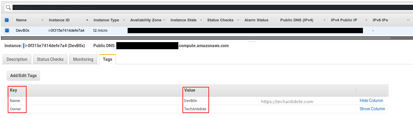 aws ec2 instance tags screenshot