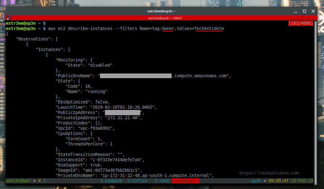 aws cli ec2 searching with tags screenshot