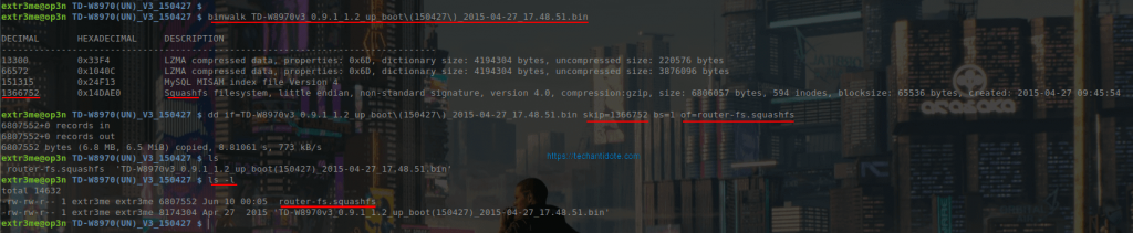 Screenshot: dd to extract router filesystem